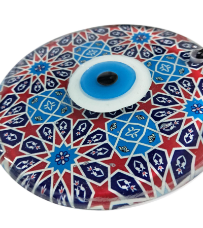 Nazar Boncuklu Füzyon Cam Dekor - İznik Çini - Cam Tablo - 23 cm ÇAP