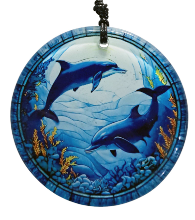 Füzyon Cam Duvar Dekoru - Yunus Balığı - Cam Tablo - 30 cm ÇAP
