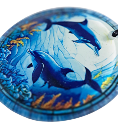 Füzyon Cam Duvar Dekoru - Yunus Balığı - Cam Tablo - 30 cm ÇAP