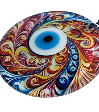 Nazar Boncuklu Füzyon Cam Dekor - Cam Duvar Süsü - 23 cm ÇAP
