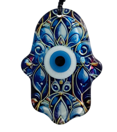 Nazar Boncuklu Füzyon Cam Duvar Dekoru - Fatma Ana Eli - Hamsa - Cam Kalınlığı - 1 cm