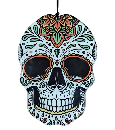 Renkli Kuru Kafa - Calavera - Desenli Füzyon Cam Duvar Süsü - Cam Kalınlığı 1 cm
