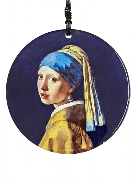 İnci Küpeli Kız – Vermeer Tablosu Baskılı Füzyon Cam Duvar Süsü - 23 cm ÇAP